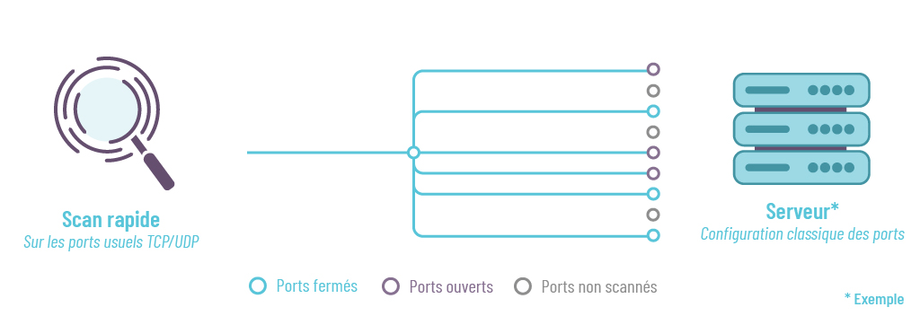 Un scan des ports usuels est effectué sur un serveur, plusieurs ports sont scannés. On sait désormais quels sont les ports fermés et ouverts.